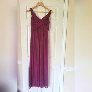 David's Bridal Long Mesh Drsless w Cowl Back Detail - Sangria MODEST PROM DRESS